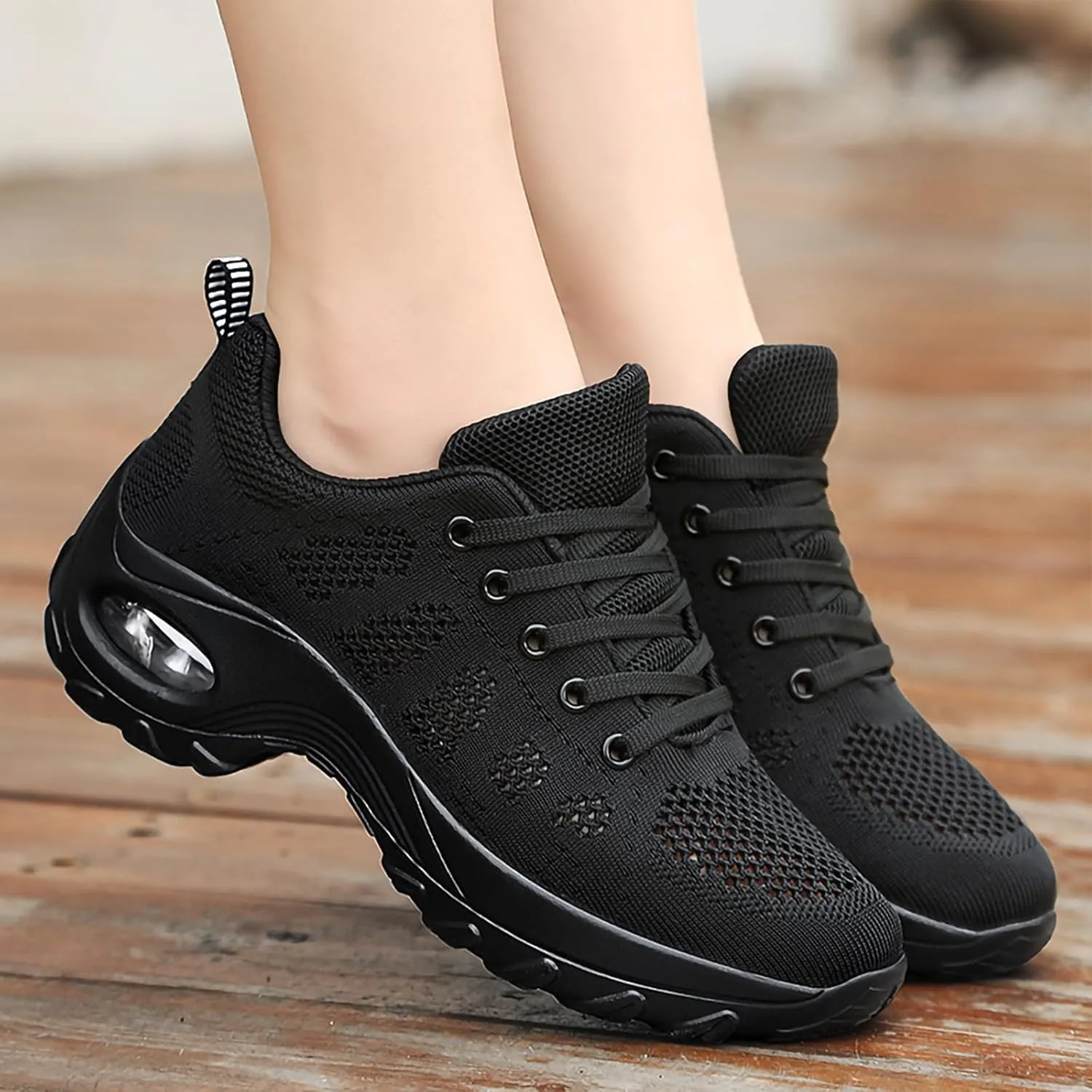 SWDZM Women Lace up Dance Sneakers Breathable Air Cushion Lady Split Sole Athletic Walking Dance Shoes