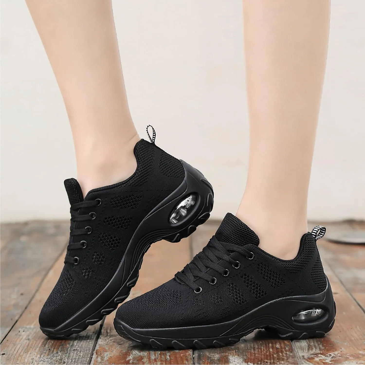 SWDZM Women Lace up Dance Sneakers Breathable Air Cushion Lady Split Sole Athletic Walking Dance Shoes