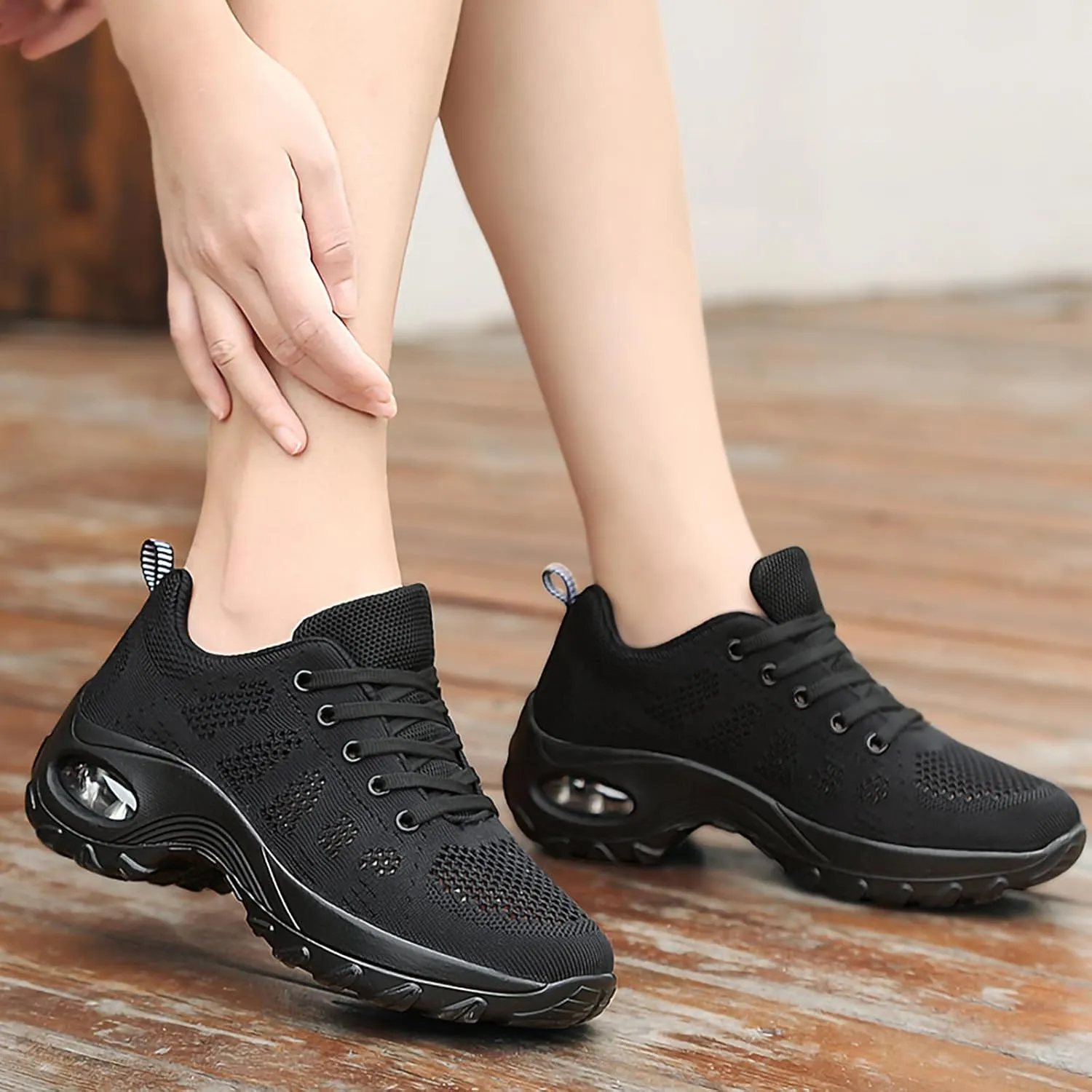 SWDZM Women Lace up Dance Sneakers Breathable Air Cushion Lady Split Sole Athletic Walking Dance Shoes