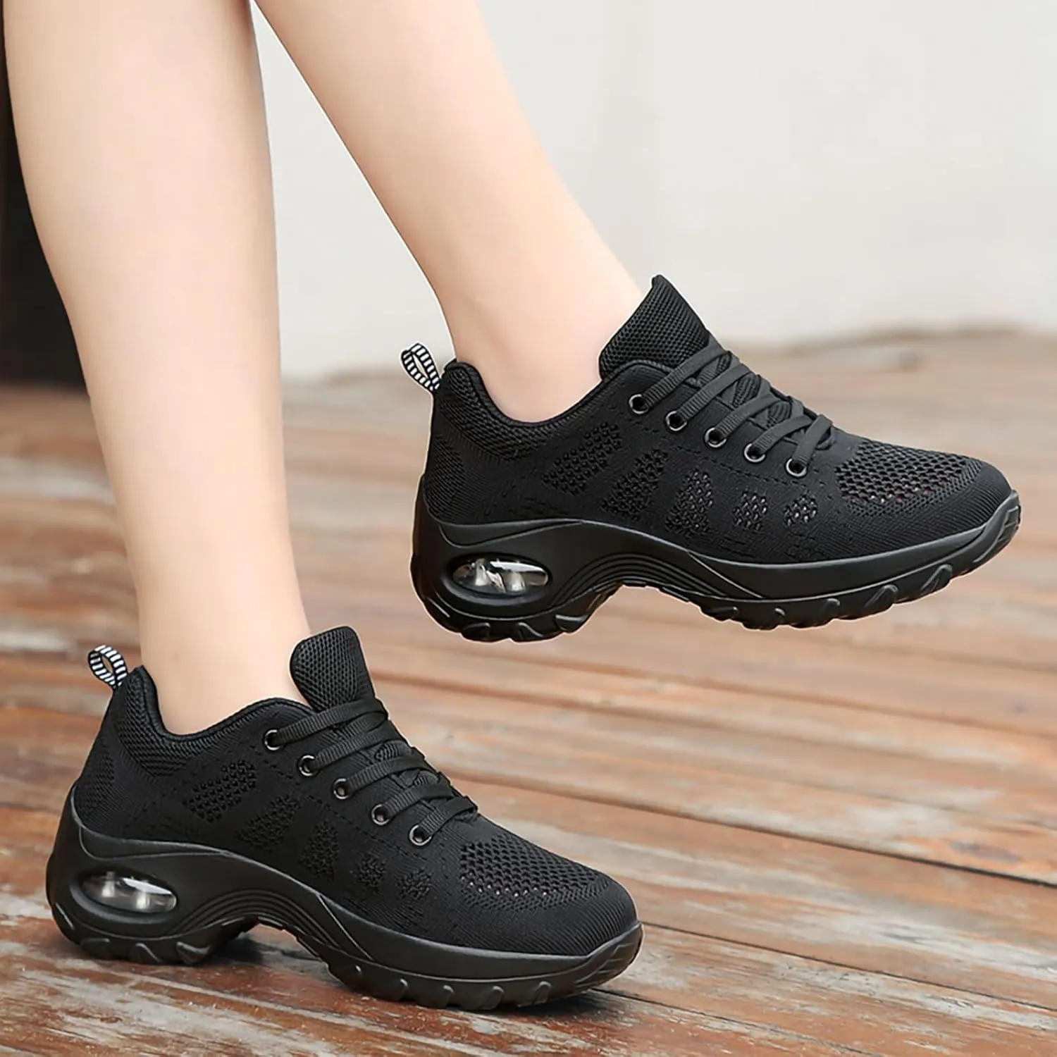 SWDZM Women Lace up Dance Sneakers Breathable Air Cushion Lady Split Sole Athletic Walking Dance Shoes
