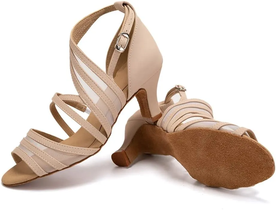 SWDZM Women's Latin Dance Shoes Open Toe Salsa Ballroom Net Yarn Dance Shoes,Model-L300