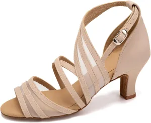 SWDZM Women's Latin Dance Shoes Open Toe Salsa Ballroom Net Yarn Dance Shoes,Model-L300