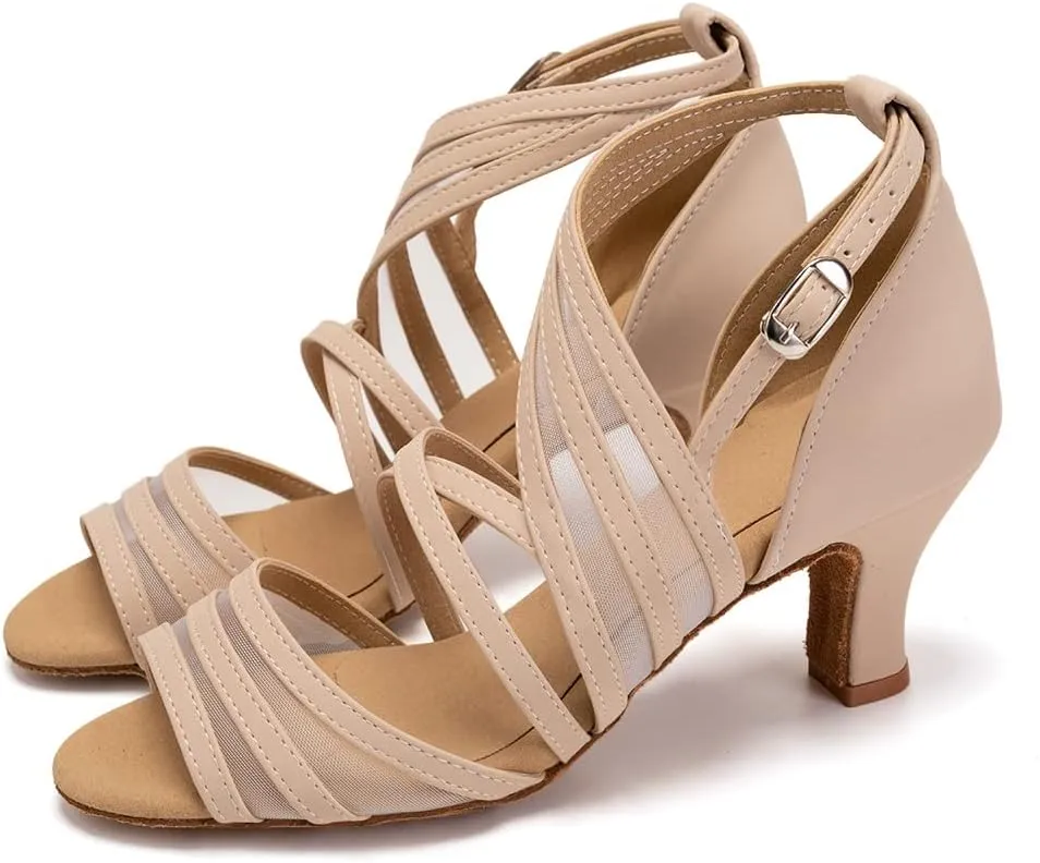 SWDZM Women's Latin Dance Shoes Open Toe Salsa Ballroom Net Yarn Dance Shoes,Model-L300