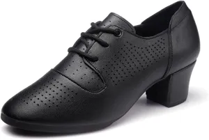 Womens Dance Sneakers, Outdoor Rubber Sole Jazz Shoes Lace-Up Ballroom Trainers Non-Slip Leather Ladies Dancing Shoe