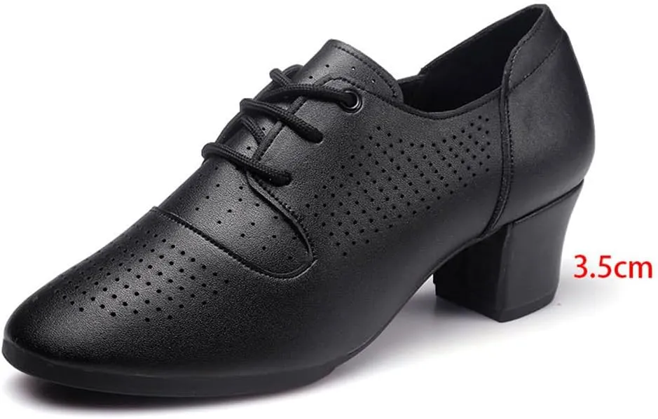 Womens Dance Sneakers, Outdoor Rubber Sole Jazz Shoes Lace-Up Ballroom Trainers Non-Slip Leather Ladies Dancing Shoe