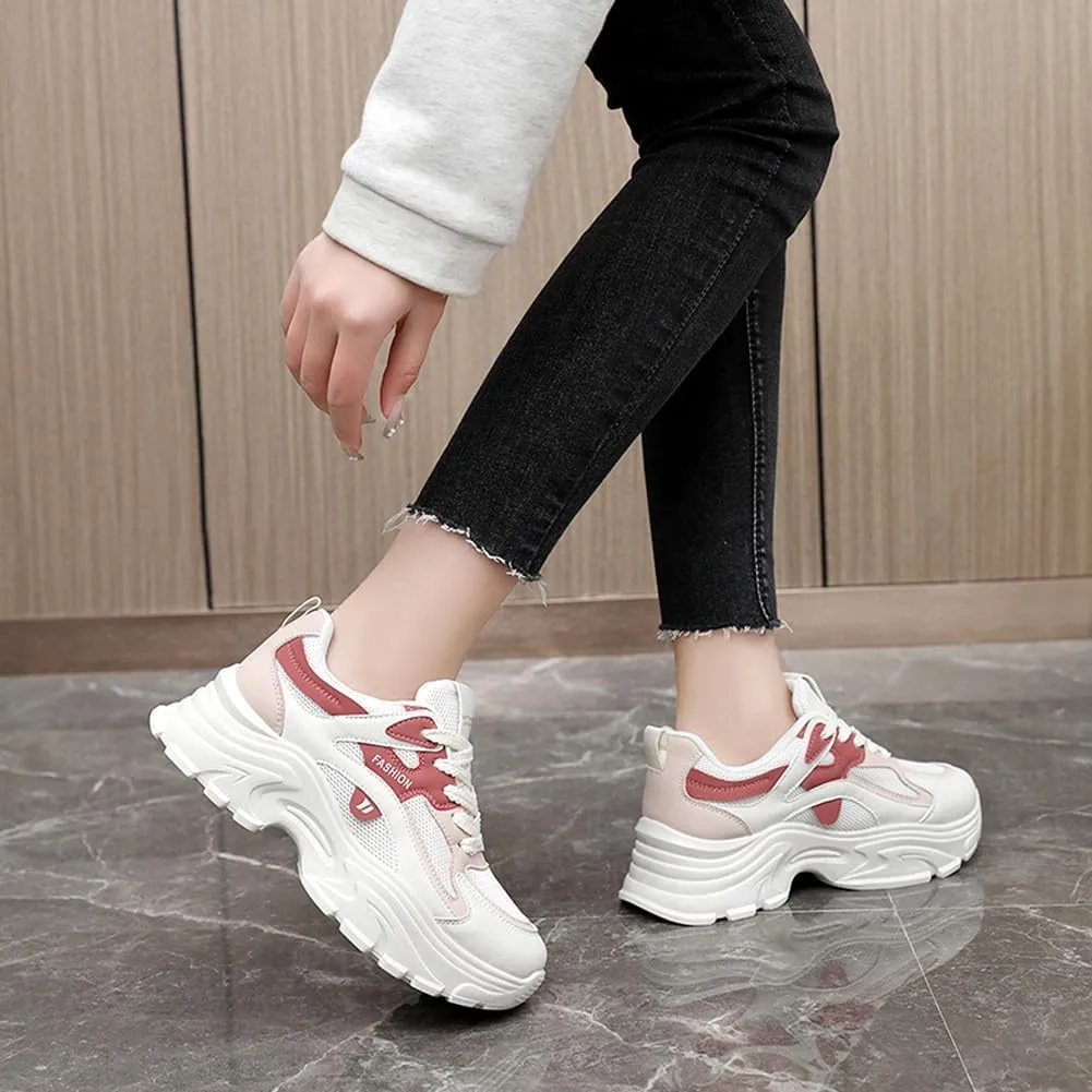 Women's Fashion Thick Sole Mesh Sneakers Road Running Walking Shoes