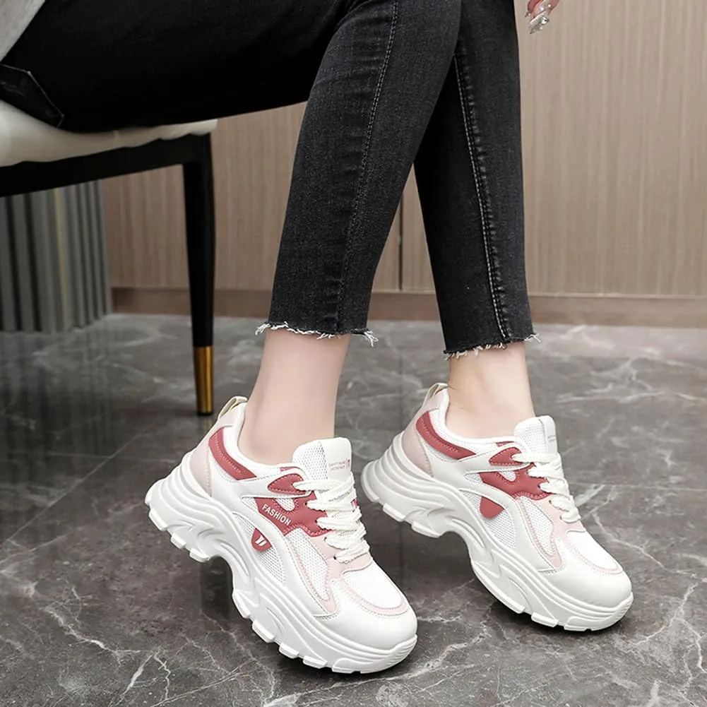 Women's Fashion Thick Sole Mesh Sneakers Road Running Walking Shoes