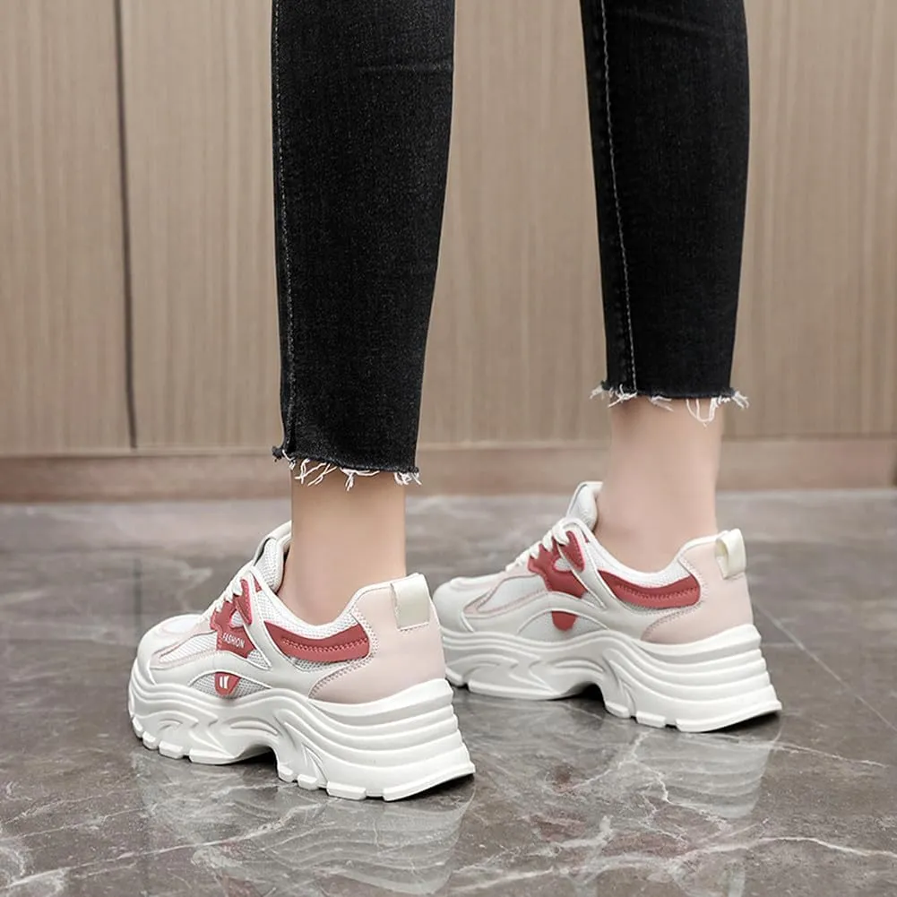 Women's Fashion Thick Sole Mesh Sneakers Road Running Walking Shoes