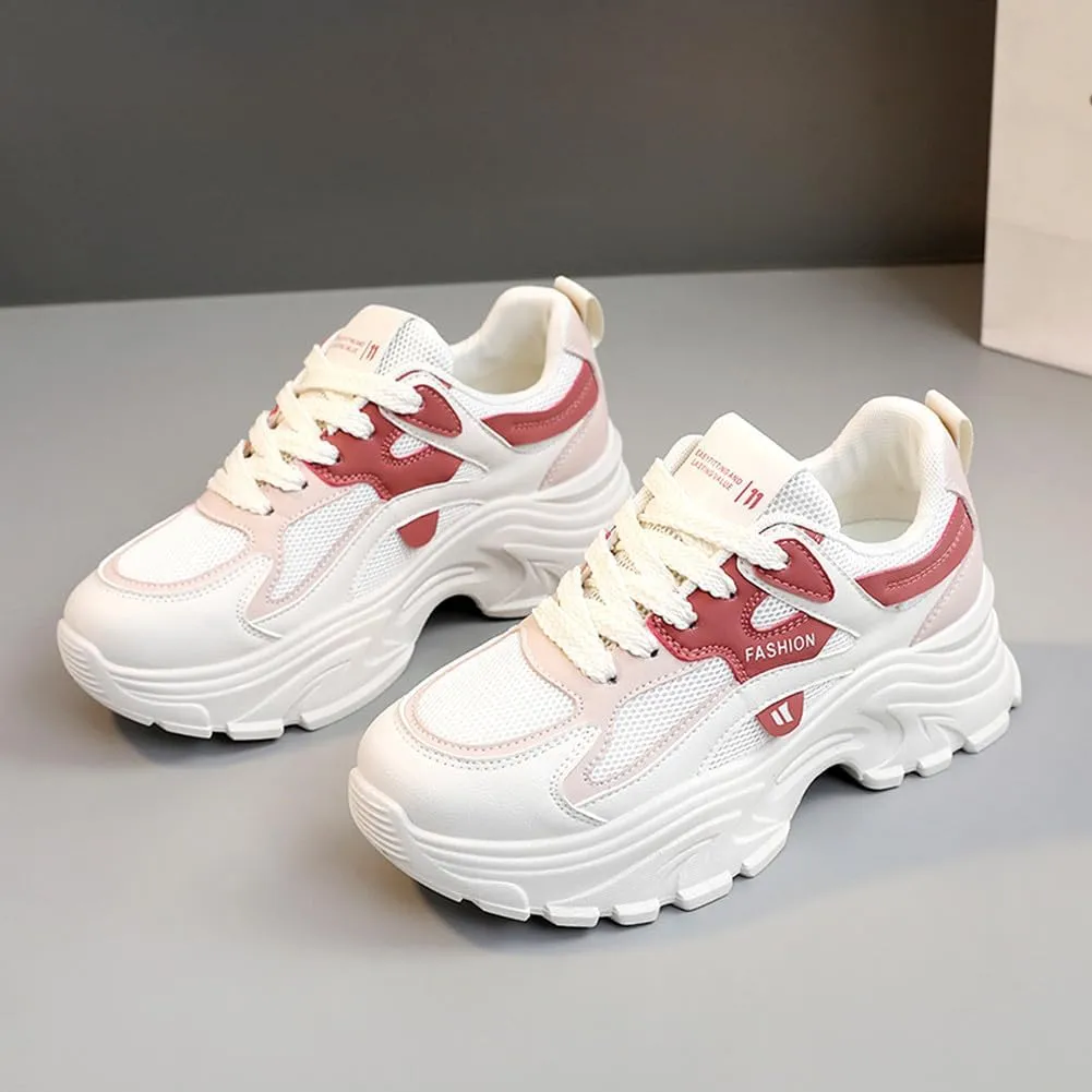 Women's Fashion Thick Sole Mesh Sneakers Road Running Walking Shoes
