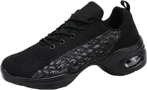 Womens Jazz Sneakers Lace-up Walking Shoes Split Sole Dance Shoes with Air Cushion Breathable Mesh Platform Shoes