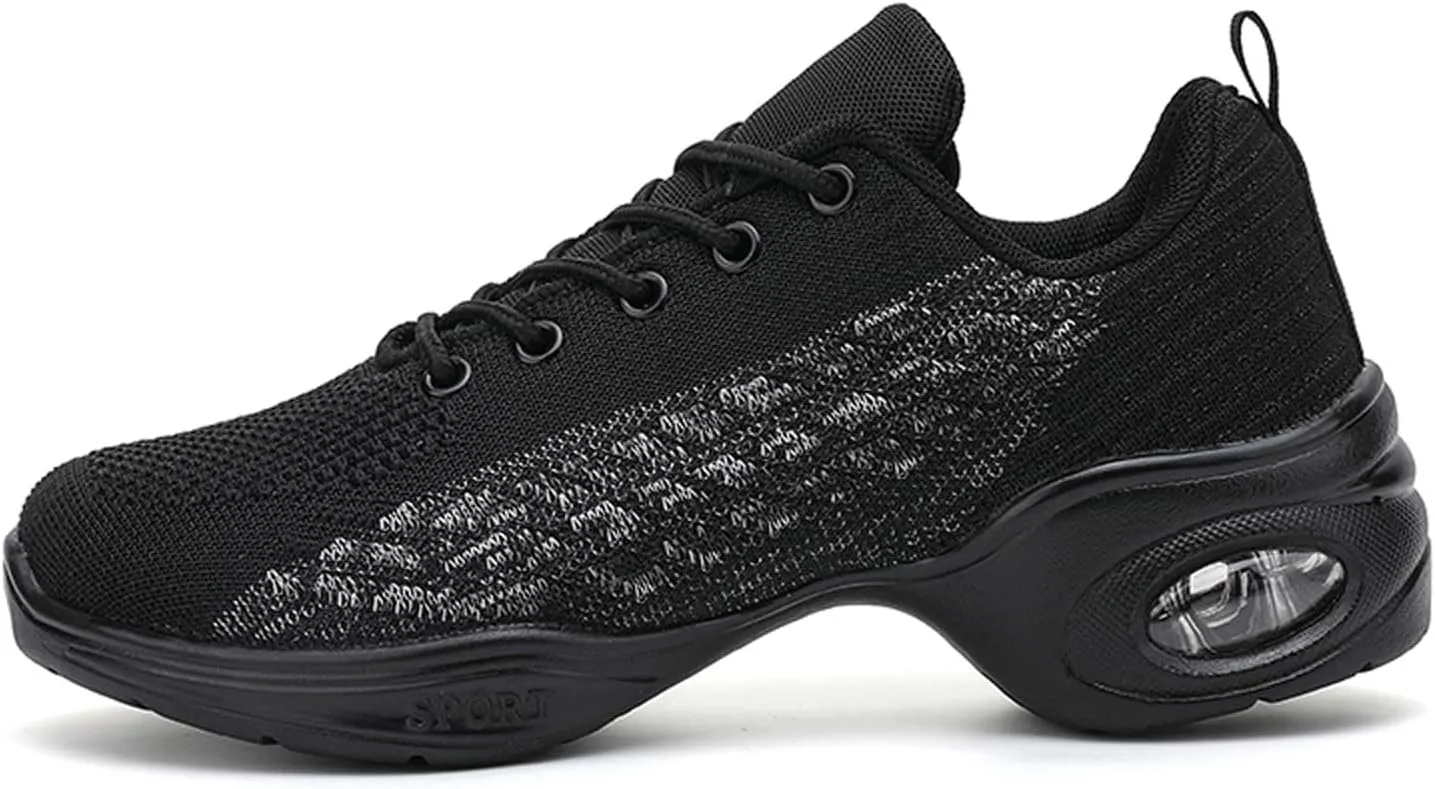 Womens Jazz Sneakers Lace-up Walking Shoes Split Sole Dance Shoes with Air Cushion Breathable Mesh Platform Shoes