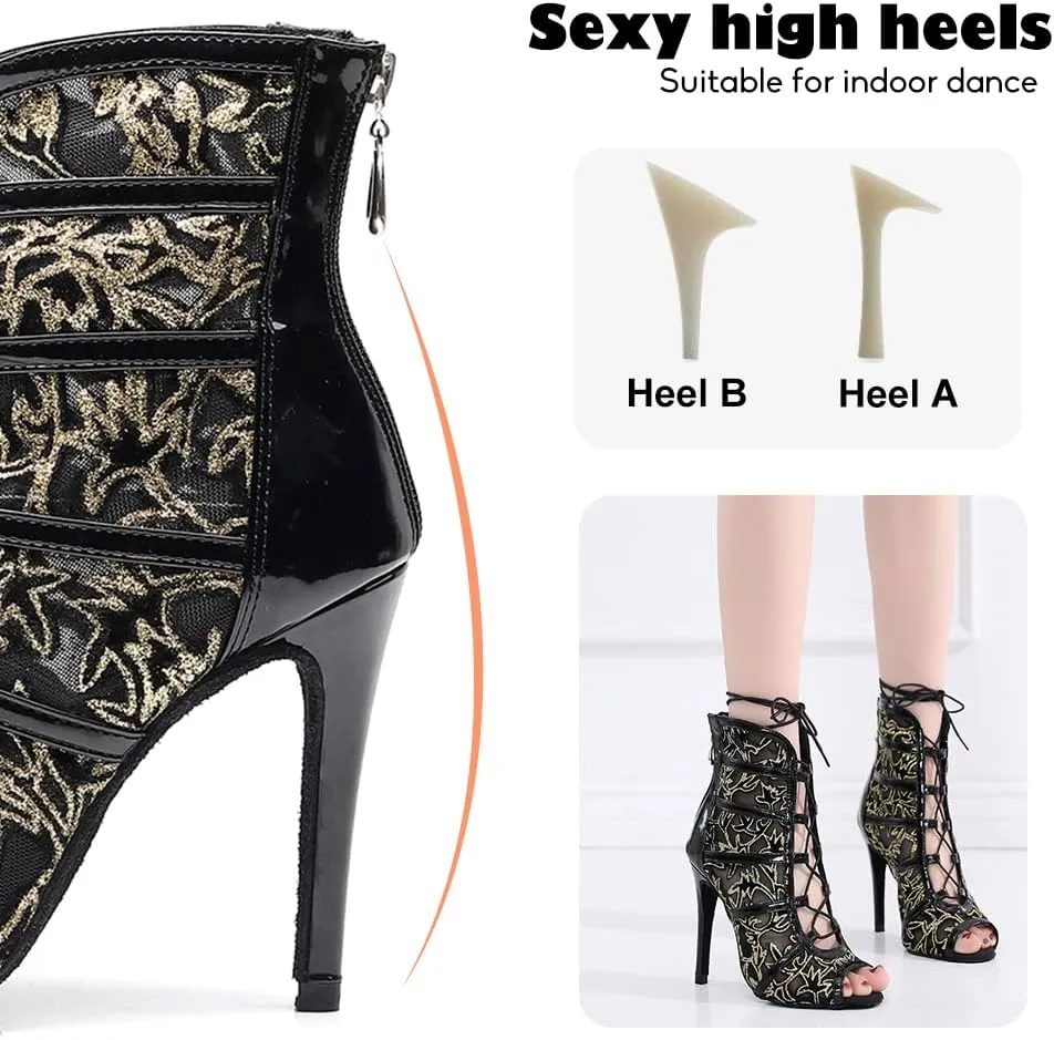 YKXLM Ballroom Dance Shoes for Women Latin Salsa Performance Professional Suede Dance Boots