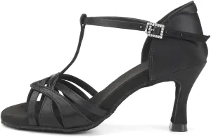 YKXLM Women's Satin Latin Dance Shoes Ballroom Salsa Tango Professional Performance Practice Dancing Shoes,3038T,Black,8 US